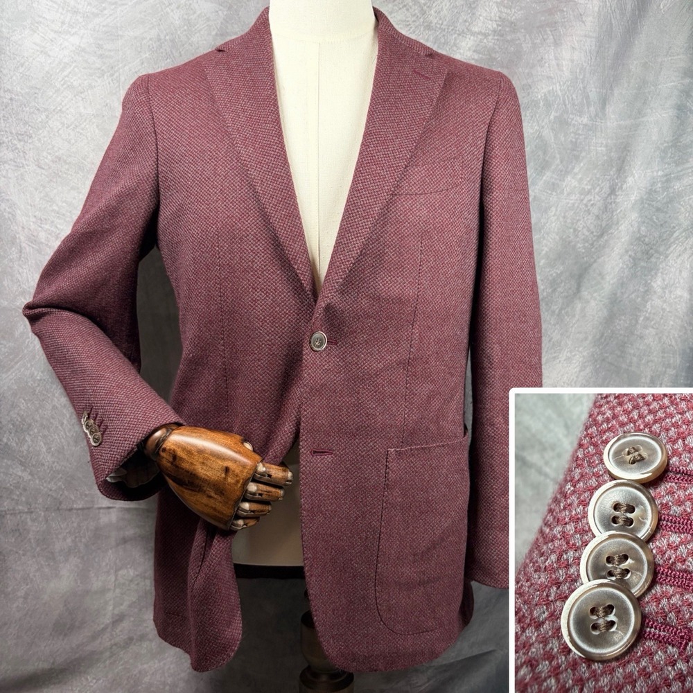Suitsupply Havana Cashmere Wool Unstructured Knit 1 Button US 38 Burgundy Blazer